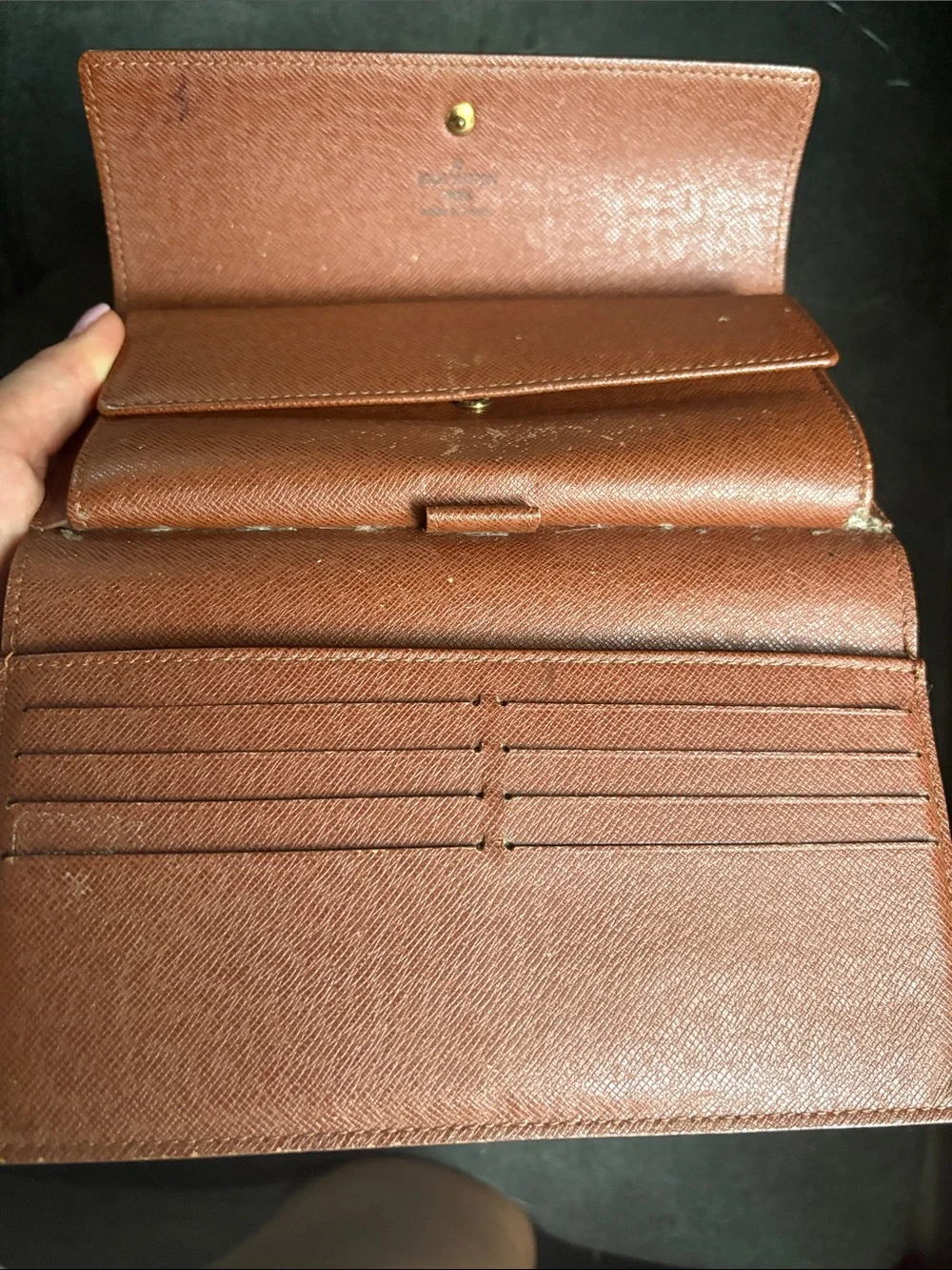 Louis Vuitton Sarah Monogram Canvas Continental Wallet in Brown & Gold